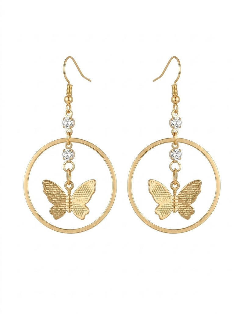 Gold Butterfly Hoop Dangle Earrings