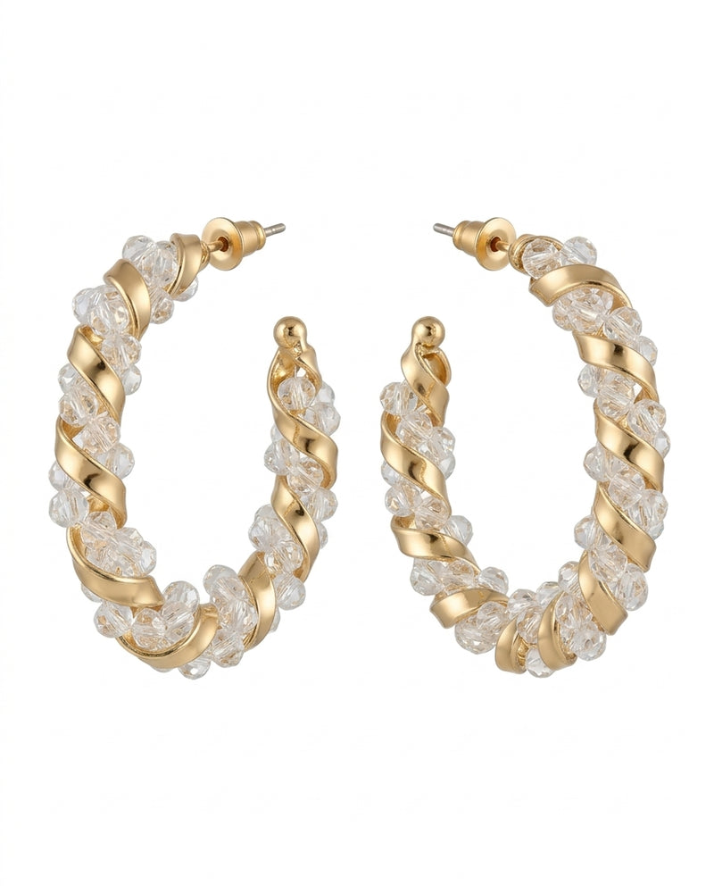 Crystal Gold Twisted Hoop Earrings