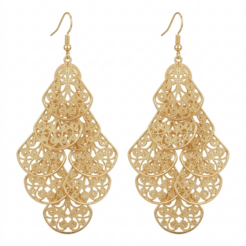 Gold-Tone Filigree Chandelier Earrings