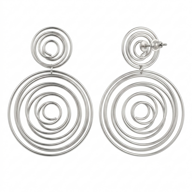 Silver-Tone Spiral Statement Earrings