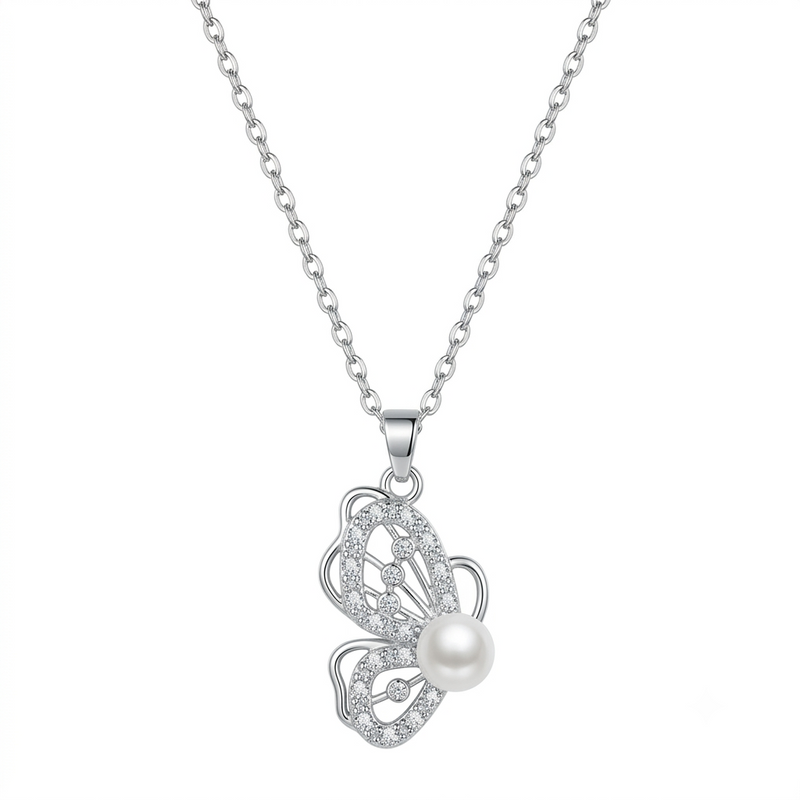 Butterfly Pearl Pendant Necklace