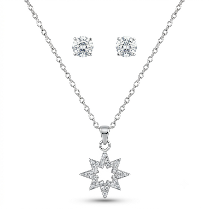Crystal Star Pendant Necklace & Stud Earrings Set